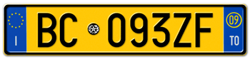 ITALY - PROVINCE OF TORINO (TO) EURO (EEC) REAR LICENSE PLATE WITH REGISTRATION DATE 09. PERFECT FOR YOUR FIAT, LAMBORGHINI, BUGATTI, OR ALFA ROMEO -- EMBOSSED WITH YOUR CUSTOM NUMBER