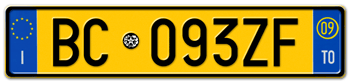 ITALY - PROVINCE OF TORINO (TO) EURO (EEC) REAR LICENSE  PLATE  WITH REGISTRATION DATE 09. PERFECT FOR YOUR FIAT, LAMBORGHINI, BUGATTI, OR ALFA ROMEO -- 