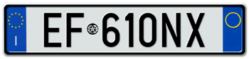 ITALY - EURO (EEC) REAR LICENSE PLATE. PERFECT FOR YOUR FIAT, LAMBORGHINI, BUGATTI, OR ALFA ROMEO -- EMBOSSED WITH YOUR CUSTOM NUMBER