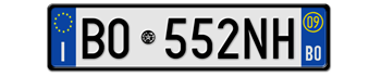 ITALY FRONT LICENSE PLATE - PROVINCE OF BOLOGNA (BO) EURO (EEC) WITH REGISTRATION DATE 09 - PERFECT FOR YOUR FIAT, LAMBORGHINI, BUGATTI, OR ALFA ROMEO -- EMBOSSED WITH YOUR CUSTOM NUMBER