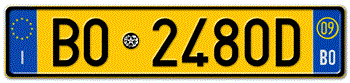 ITALY - PROVINCE OF BOLOGNA (BO) EURO (EEC) REAR LICENSE PLATE WITH REGISTRATION DATE 09. PERFECT FOR YOUR FIAT, LAMBORGHINI, BUGATTI, OR ALFA ROMEO -- EMBOSSED WITH YOUR CUSTOM NUMBER