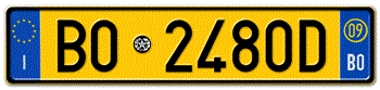 ITALY - PROVINCE OF BOLOGNA (BO) EURO (EEC) REAR LICENSE  PLATE  WITH REGISTRATION DATE 09. PERFECT FOR YOUR FIAT, LAMBORGHINI, BUGATTI, OR ALFA ROMEO -- 