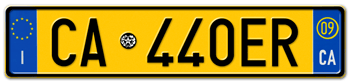 ITALY - PROVINCE OF CAGLIARI (CA) EURO (EEC) REAR LICENSE PLATE WITH REGISTRATION DATE 09. PERFECT FOR YOUR FIAT, LAMBORGHINI, BUGATTI, OR ALFA ROMEO -- 