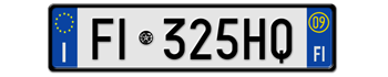ITALY FRONT LICENSE PLATE - PROVINCE OF FLORENCE (FI) EURO (EEC) WITH REGISTRATION DATE 09 - PERFECT FOR YOUR FIAT, LAMBORGHINI, BUGATTI, OR ALFA ROMEO -- EMBOSSED WITH YOUR CUSTOM NUMBER