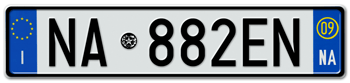 ITALY - PROVINCE OF NAPLES (NA) EURO (EEC) REAR LICENSE PLATE WITH REGISTRATION DATE 09. PERFECT FOR YOUR FIAT, LAMBORGHINI, BUGATTI, OR ALFA ROMEO -- 