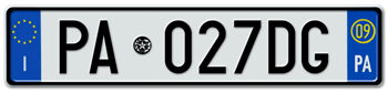 ITALY - PROVINCE OF PALERMO (PA) EURO (EEC) REAR LICENSE PLATE WITH REGISTRATION DATE 09. PERFECT FOR YOUR FIAT, LAMBORGHINI, BUGATTI, OR ALFA ROMEO -- 