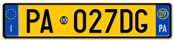 ITALY - PROVINCE OF PALERMO (PA) EURO (EEC) REAR LICENSE  PLATE  WITH REGISTRATION DATE 09. PERFECT FOR YOUR FIAT, LAMBORGHINI, BUGATTI, OR ALFA ROMEO -- 