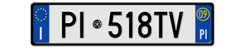 ITALY FRONT LICENSE PLATE - PROVINCE OF PISA (PI) EURO (EEC) WITH REGISTRATION DATE 09 - PERFECT FOR YOUR FIAT, LAMBORGHINI, BUGATTI, OR ALFA ROMEO -- EMBOSSED WITH YOUR CUSTOM NUMBER