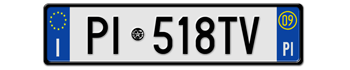 ITALY FRONT LICENSE PLATE - PROVINCE OF PISA (PI) EURO (EEC) WITH REGISTRATION DATE 09 - PERFECT FOR YOUR FIAT, LAMBORGHINI, BUGATTI, OR ALFA ROMEO -- 