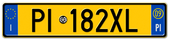 ITALY - PROVINCE OF PISA (PI) EURO (EEC) REAR LICENSE PLATE WITH REGISTRATION DATE 09. PERFECT FOR YOUR FIAT, LAMBORGHINI, BUGATTI, OR ALFA ROMEO -- 