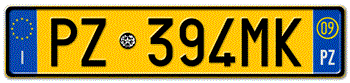 ITALY - PROVINCE OF POTENZA (PZ) EURO (EEC) REAR LICENSE PLATE WITH REGISTRATION DATE 09. PERFECT FOR YOUR FIAT, LAMBORGHINI, BUGATTI, OR ALFA ROMEO -- EMBOSSED WITH YOUR CUSTOM NUMBER