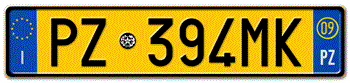 ITALY - PROVINCE OF POTENZA (PZ) EURO (EEC) REAR LICENSE  PLATE  WITH REGISTRATION DATE 09. PERFECT FOR YOUR FIAT, LAMBORGHINI, BUGATTI, OR ALFA ROMEO -- 