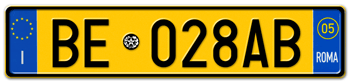 ITALY - PROVINCE OF ROME (ROMA) EURO (EEC) REAR LICENSE PLATE WITH REGISTRATION DATE 05. PERFECT FOR YOUR FIAT, LAMBORGHINI, BUGATTI, OR ALFA ROMEO -- 