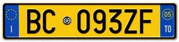 ITALY - PROVINCE OF TORINO (TO) EURO (EEC) REAR LICENSE  PLATE  WITH REGISTRATION DATE 05. PERFECT FOR YOUR FIAT, LAMBORGHINI, BUGATTI, OR ALFA ROMEO -- EMBOSSED WITH YOUR CUSTOM NUMBER