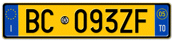 ITALY - PROVINCE OF TORINO (TO) EURO (EEC) REAR LICENSE  PLATE  WITH REGISTRATION DATE 05. PERFECT FOR YOUR FIAT, LAMBORGHINI, BUGATTI, OR ALFA ROMEO -- 