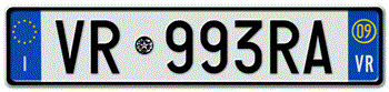 ITALY - PROVINCE OF VERONA (VR) EURO (EEC) REAR LICENSE  PLATE  WITH REGISTRATION DATE 09. PERFECT FOR YOUR FIAT, LAMBORGHINI, BUGATTI, OR ALFA ROMEO -- EMBOSSED WITH YOUR CUSTOM NUMBER