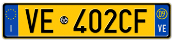ITALY - PROVINCE OF VENICE (VE) EURO (EEC) REAR LICENSE PLATE WITH REGISTRATION DATE 09. PERFECT FOR YOUR FIAT, LAMBORGHINI, BUGATTI, OR ALFA ROMEO -- EMBOSSED WITH YOUR CUSTOM NUMBER