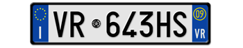 ITALY FRONT LICENSE PLATE - PROVINCE OF VERONA (VR) EURO (EEC) WITH REGISTRATION DATE 09 -   PERFECT FOR YOUR FIAT, LAMBORGHINI, BUGATTI, OR ALFA ROMEO -- EMBOSSED WITH YOUR CUSTOM NUMBER
