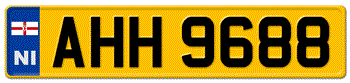 NORTHERN IRELAND EURO REAR LICENSE PLATE ISSUED AFTER SEPTEMBER 2001 TO PRESENT FOR YOUR AUSTIN, BENTLEY, JAGUAR, LAND ROVER, MINI, MG OR ROLLS ROYCE -EMBOSSED WITH YOUR CUSTOM NUMBER