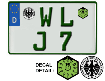 GERMAN TAX FREE SQUARE LICENSE PLATE ISSUED FROM JANUARY 1, 1994 TO PRESENT - EMBOSSED WITH YOUR CUSTOM NUMBER