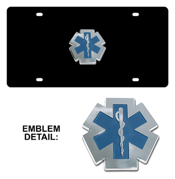 EMS CHROME EMBLEM 3D BLACK LICENSE PLATE