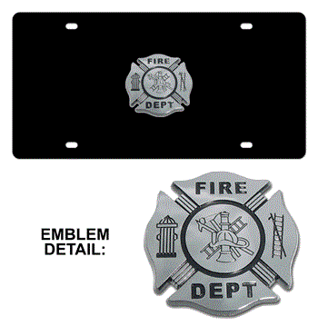 FIRE DEPT BLACK CHROME EMBLEM 3D BLACK LICENSE PLATE