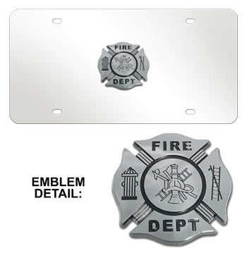 FIRE DEPT BLACK CHROME EMBLEM 3D MIRROR LICENSE PLATE