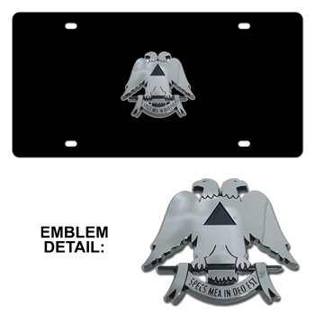 SCOTTISH RITE CHROME EMBLEM 3D BLACK LICENSE PLATE