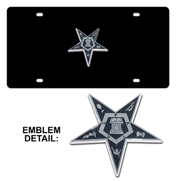 EASTERN STAR CHROME EMBLEM 3D BLACK LICENSE PLATE