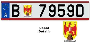 AUSTRIA(BURGENLAND) LICENSE  PLATE EURO (EEC)-- EMBOSSED WITH YOUR CUSTOM NUMBER