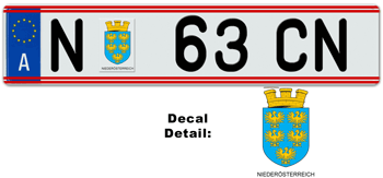 AUSTRIA(LOWER AUSTRIA) LICENSE PLATE EURO (EEC)-- EMBOSSED WITH YOUR CUSTOM NUMBER