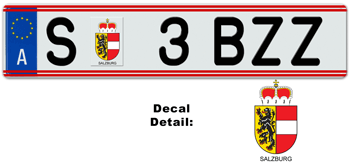 AUSTRIA(SALZBURG) LICENSE PLATE EURO (EEC)-- EMBOSSED WITH YOUR CUSTOM NUMBER