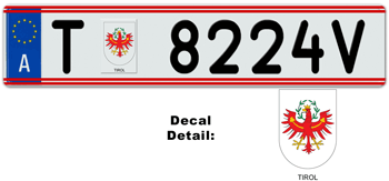 AUSTRIA(TYROL) LICENSE  PLATE EURO (EEC)-- EMBOSSED WITH YOUR CUSTOM NUMBER