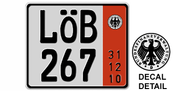 GERMAN TEMPORARY 2010 (ZOLL) LICENSE PLATE ISSUED FROM 1989 TO PRESENT -EMBOSSED WITH YOUR CUSTOM NUMBER