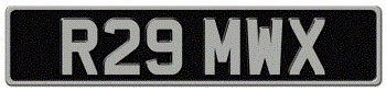 BRITAIN/UK EURO BLACK AND SILVER LICENSE PLATE - FOR YOUR AUSTIN, BENTLEY, JAGUAR, LAND ROVER, MINI, MG OR ROLLS ROYCE -EMBOSSED WITH YOUR CUSTOM NUMBER