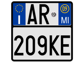 ITALY MOPED/MOTORCYCLE LICENSE PLATE MILAN (MI) 09 EMBOSSED WITH YOUR CUSTOM NUMBER