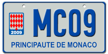 MONACO 2009 EURO LICENSE PLATE -- EMBOSSED WITH YOUR CUSTOM NUMBER