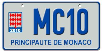 MONACO 2010 EURO LICENSE PLATE -- EMBOSSED WITH YOUR CUSTOM NUMBER