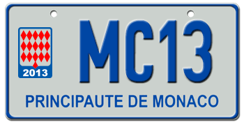 MONACO 2013 EURO LICENSE PLATE -- EMBOSSED WITH YOUR CUSTOM NUMBER