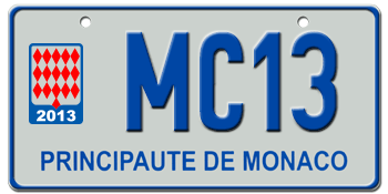 MONACO 2013 EURO LICENSE  PLATE -- 