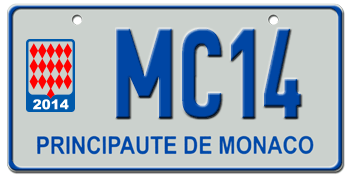 MONACO 2014 EURO LICENSE PLATE -- EMBOSSED WITH YOUR CUSTOM NUMBER