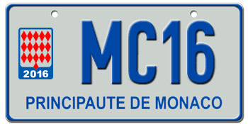 MONACO 2016 EURO LICENSE PLATE -- EMBOSSED WITH YOUR CUSTOM NUMBER
