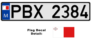 MALTA EUROSTYLE LICENSE PLATE -- EMBOSSED WITH YOUR CUSTOM NUMBER