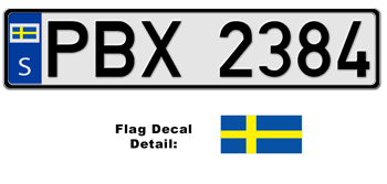 SWEDEN EUROSTYLE LICENSE PLATE -- EMBOSSED WITH YOUR CUSTOM NUMBER