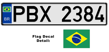 BRAZIL EUROSTYLE LICENSE PLATE -- EMBOSSED WITH YOUR CUSTOM NUMBER