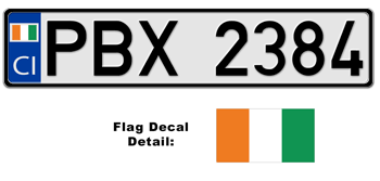 IVORY COAST EUROSTYLE LICENSE PLATE -- EMBOSSED WITH YOUR CUSTOM NUMBER