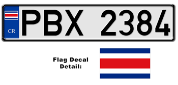COSTA RICA EUROSTYLE LICENSE PLATE -- EMBOSSED WITH YOUR CUSTOM NUMBER
