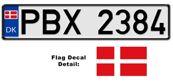 DENMARK EUROSTYLE LICENSE PLATE -- EMBOSSED WITH YOUR CUSTOM NUMBER