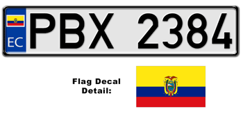 ECUADOR EUROSTYLE LICENSE PLATE -- EMBOSSED WITH YOUR CUSTOM NUMBER