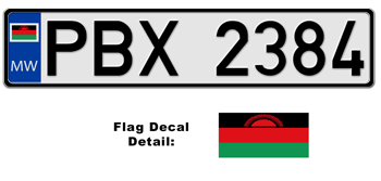MALAWI EUROSTYLE LICENSE PLATE -- EMBOSSED WITH YOUR CUSTOM NUMBER